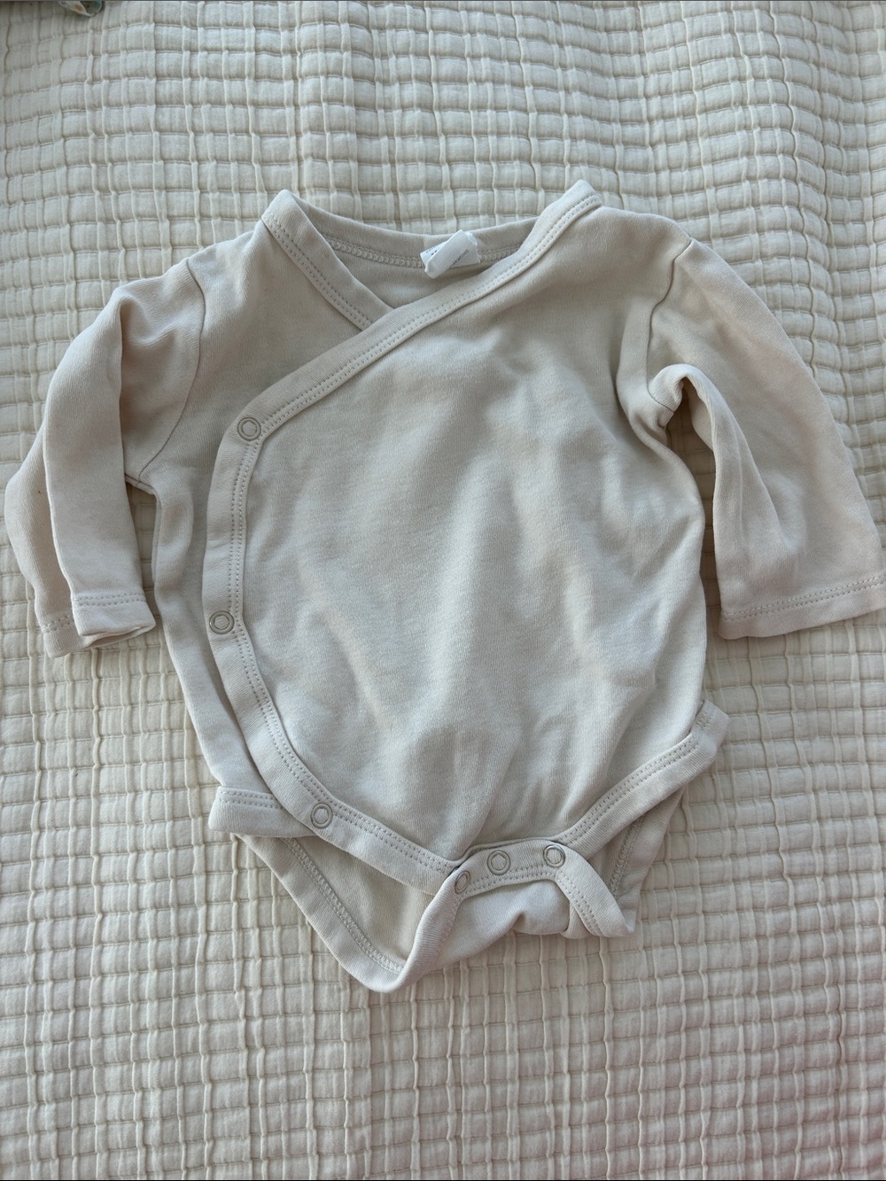 Colored Organics Cream Wrap-Front Long Sleeve One-Piece